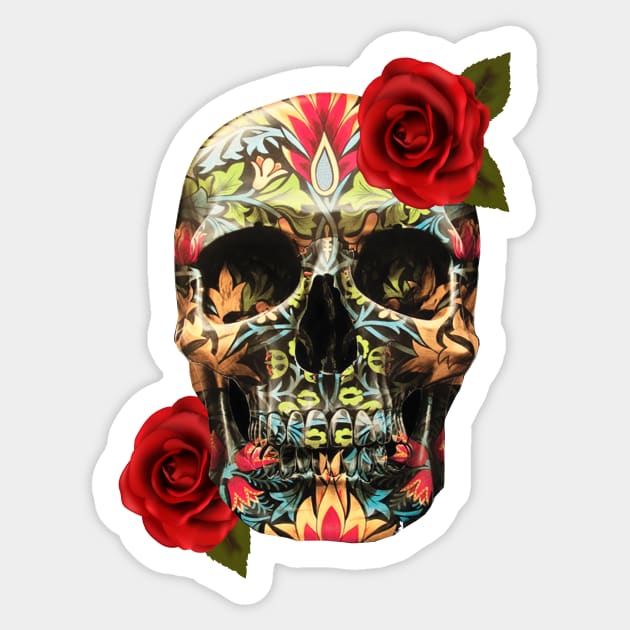 Day Of The Dead Sugar Skull Red Roses Sticker by Atteestude